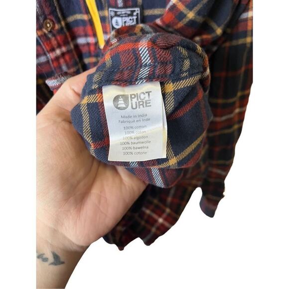 Picture Organic Clothing Blue Red Yellow Flannel Casual Button Down Mens Large - Picture 5 of 10